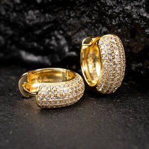 Yellow Gold Plated 925 Sterling Silver Thick Mens Women's Huggie Hoop Earrings